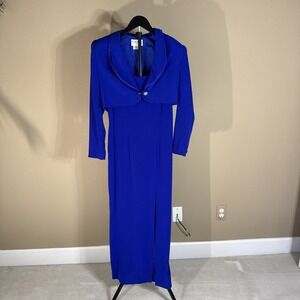 Vintage Black Tie Oleg Cassini Blue Women's Sleeveless dress size 6 With Jacket